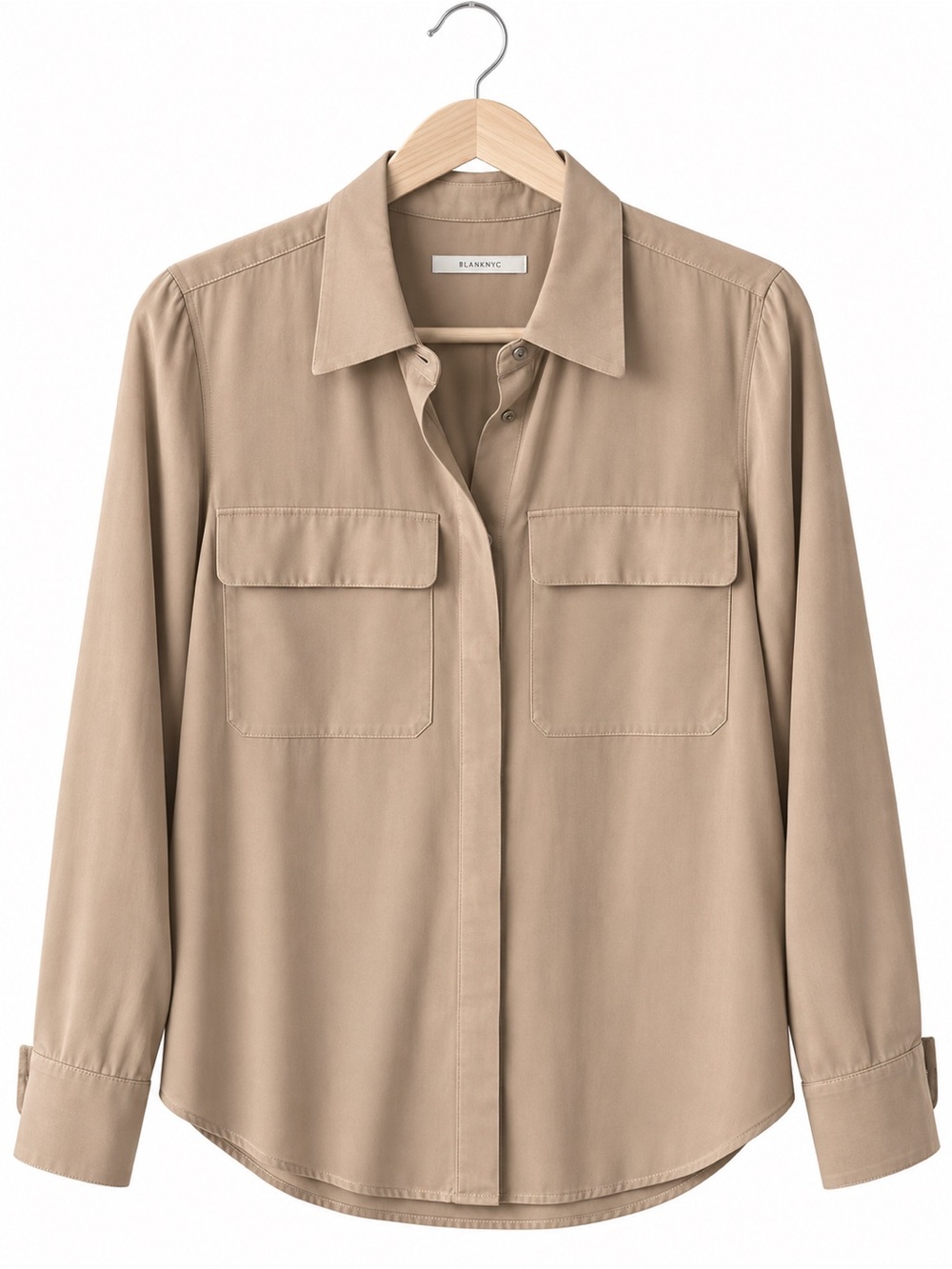 Elaine Kim Beige Silk Button-Front Utility Shirt-2